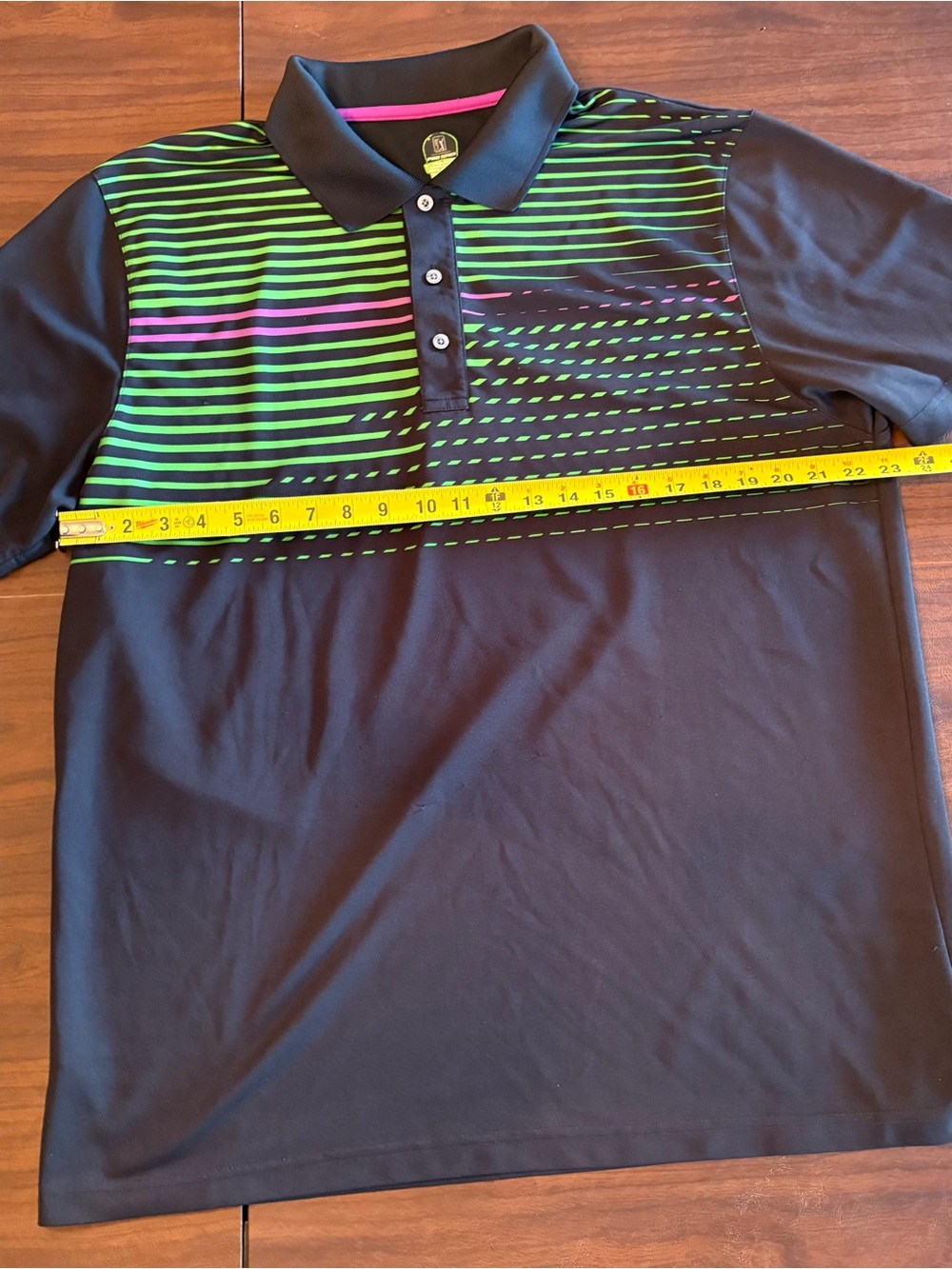 Men's Black Polo with Neon Green & Pink Stripe Detail XXL PGA Pro Series
